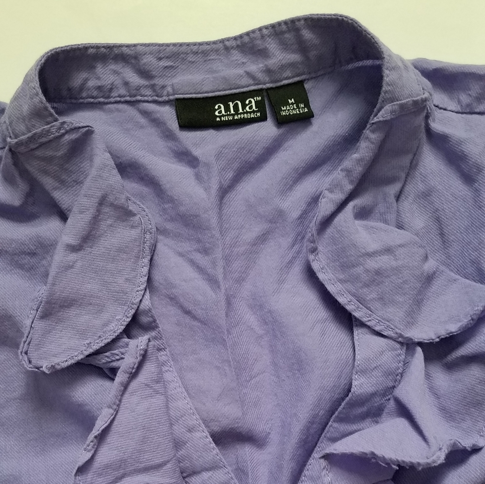 a.n.a Purple Ruffle Button Front Elastic Waist Top - Picture 4 of 7